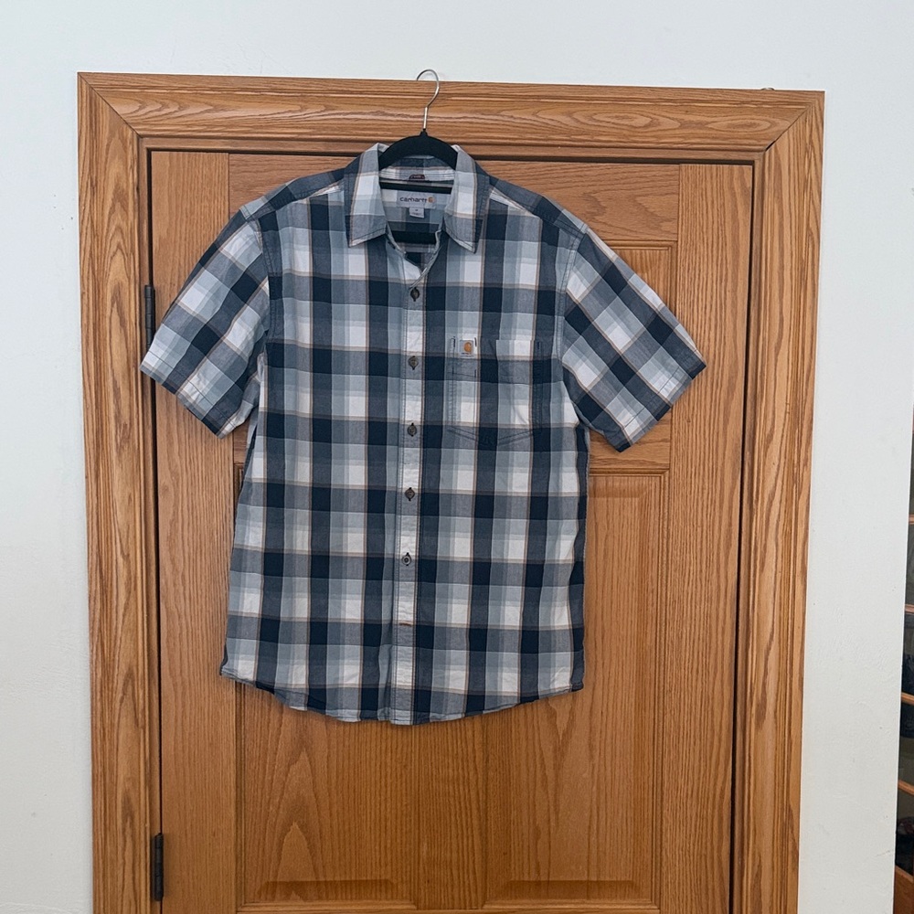 Carhartt Navy and White Plaid Button Down Shirt